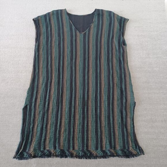 Eileen Fisher Dress Women M Green Striped Gauzy Casual Minimalist V Neck Coastal - Picture 9 of 9
